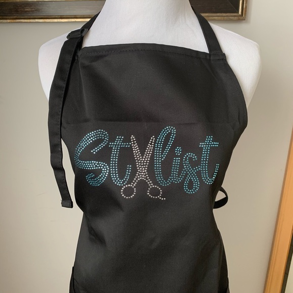 Teal Rhinestone Stylist Apron with 3 Pockets Black - Picture 6 of 9